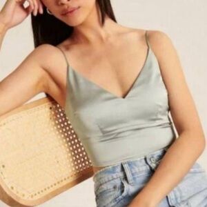 Abercrombie & Fitch Sage Green Satin Crop Tank Top